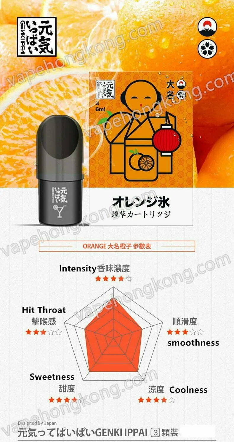 元氣煙彈5代版 元気ってぱいぱいGENKI IPPAI日本品牌(Relx 4-5代通用)(煙彈x3)(多口味)