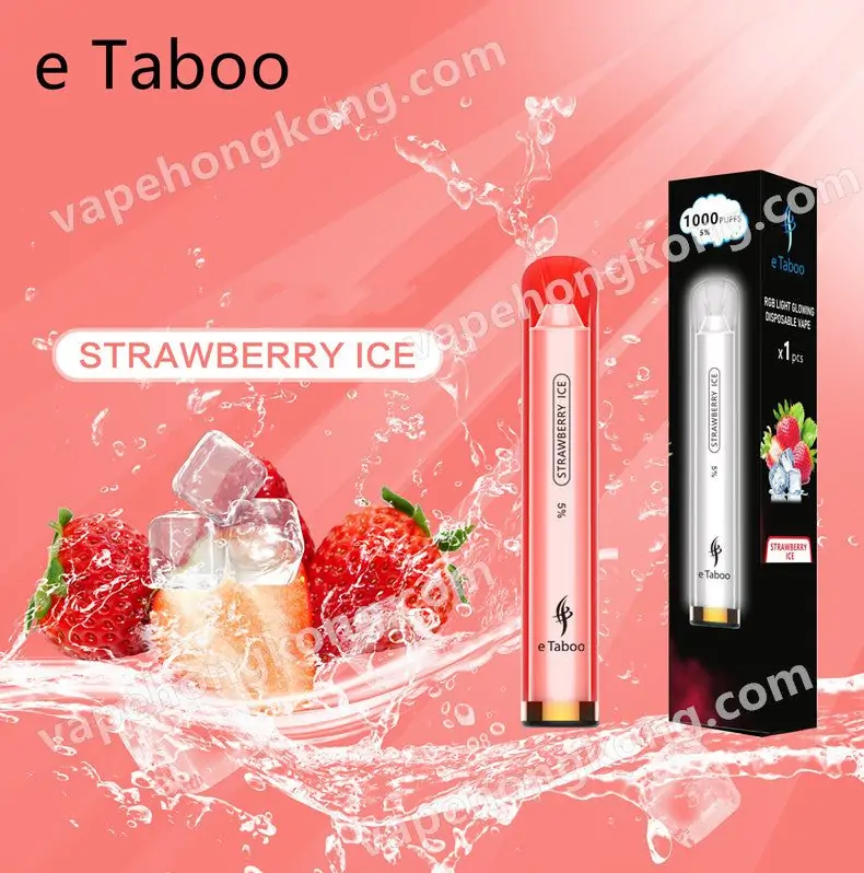 eTaboo 草莓冰 七彩發光一次性電子煙（1000口）- VapeHongKong