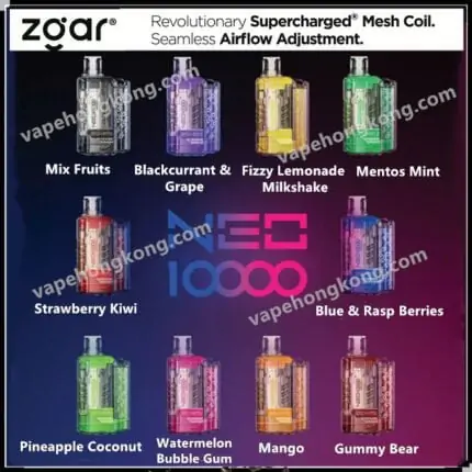Zgar NEO10000 Transparant Disposable Vape Pen (10000Puffs)(MTL+DTL Dual Mode)(16ML Juice)(Rechargeable)(Multiple Flavous)