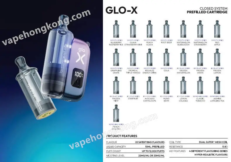 Zgar Glo-X disposable vape (12000 puffs)(rechargeable)(900mAh)(12/16/20W output)(dual mesh mode)(multiple flavors)