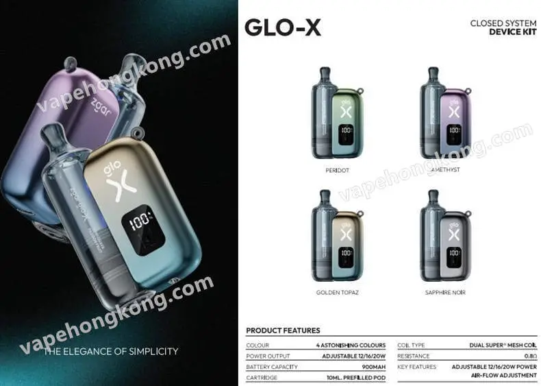 Zgar Glo-X disposable vape (12000 puffs)(rechargeable)(900mAh)(12/16/20W output)(dual mesh mode)(multiple flavors)